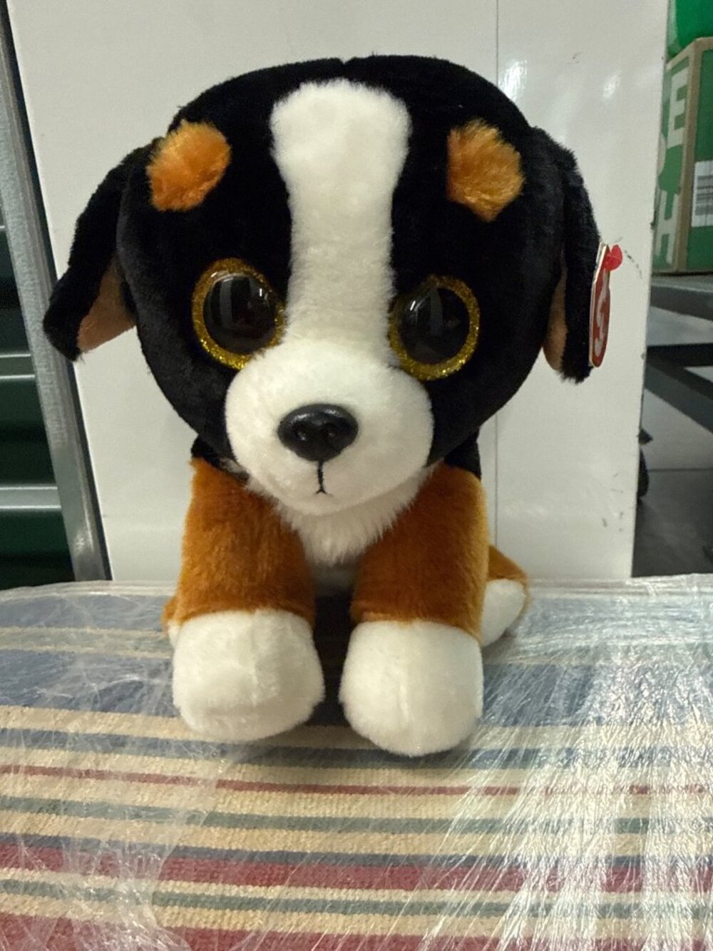 Ty Classic Roscoe Plush Dog Black/Brown/White Big Eyes Stuffed Animal 8"